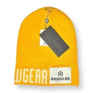 RAWGEAR Beanie OS Mango Yellow Knit Logo Patch Hat RG623 Unisex‎ Streetwear NWT